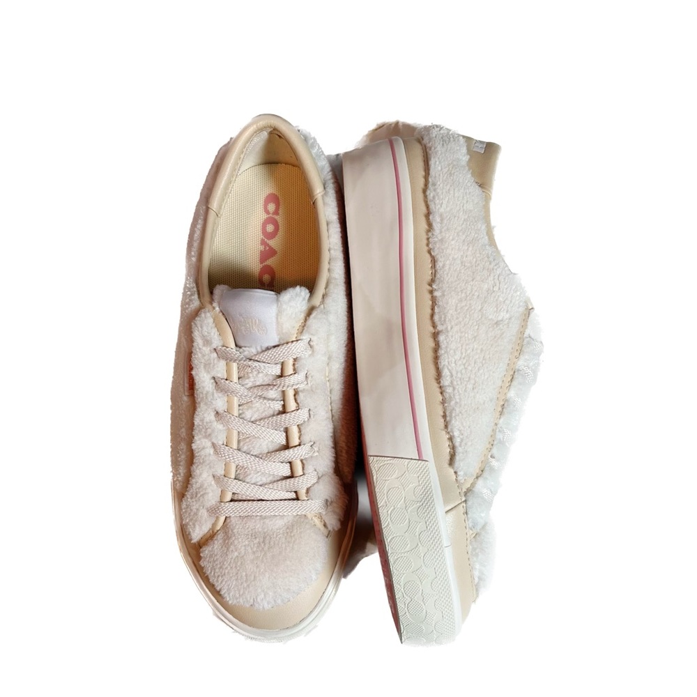 Coach Citysole Shearling Sherpa Platform Sneakers White and Cream Size 8 NWT - Picture 3 of 7